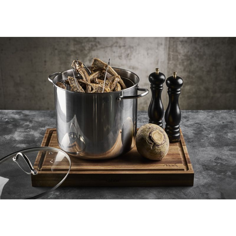 Pinnekjøttgryte 18L med Dampkurv - Stor Stålgryte til Induksjon | Glasslokk